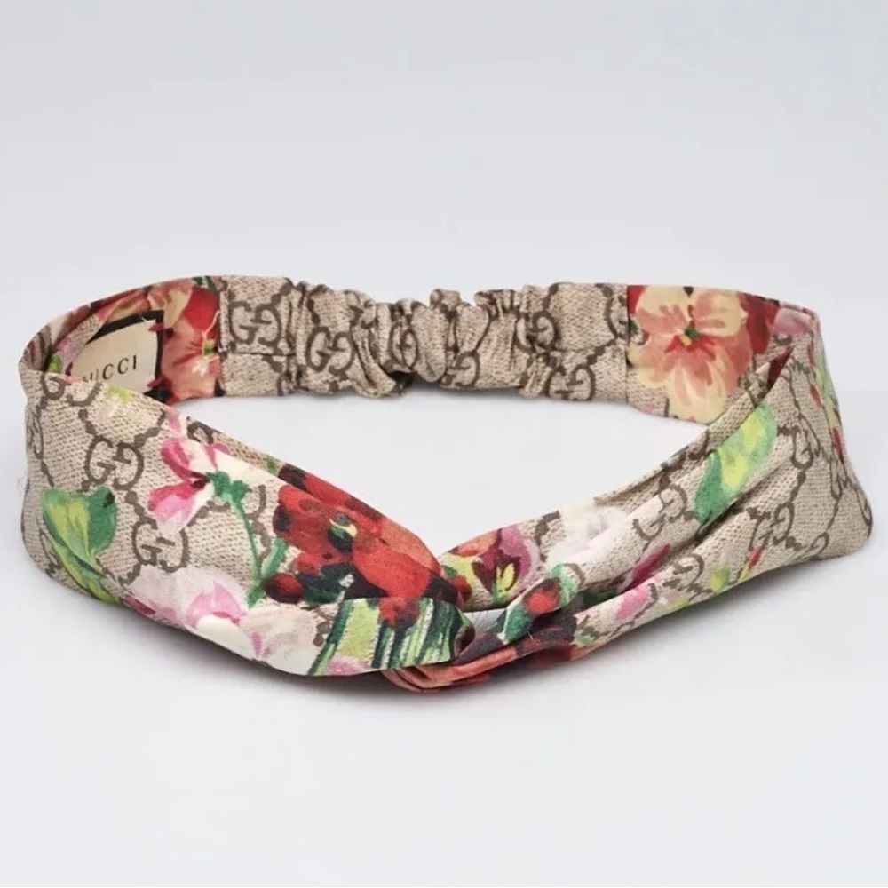 Gucci Monogram Blooms Print Silk Floral Interlocked Twist Headband
